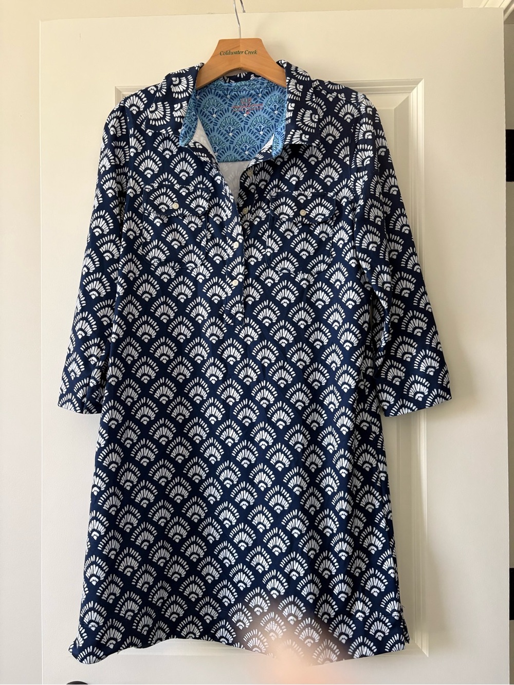 Navy & White Printed Tunic Dress